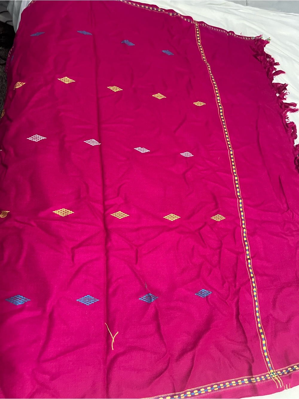 Bright Pink  shawl with Embroidered Diamond Accents